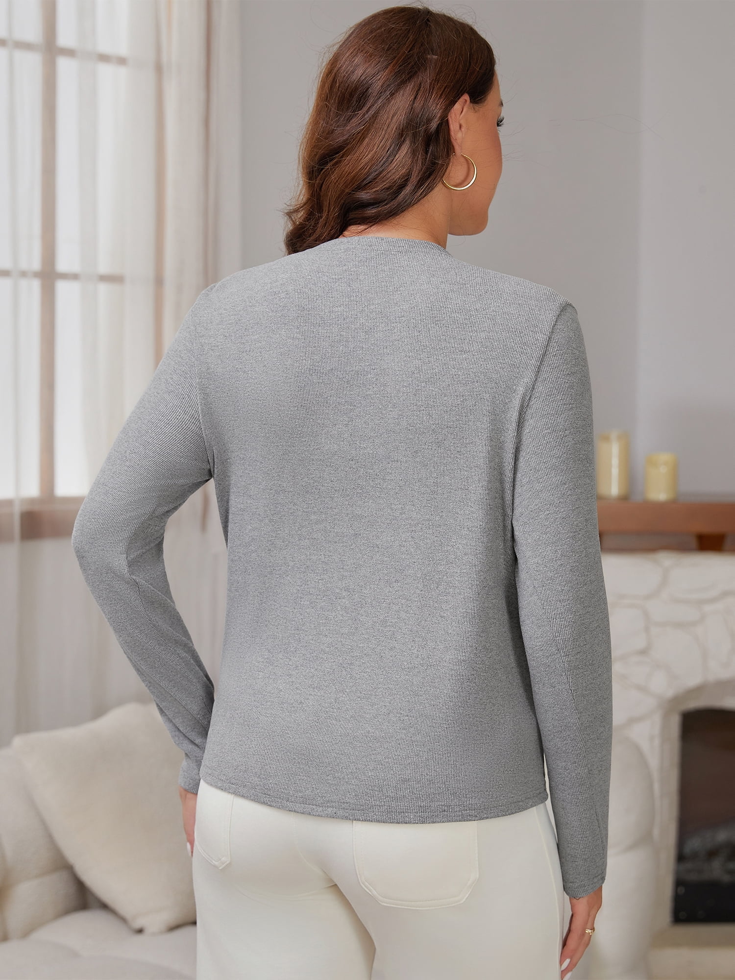 DARING DIVA Women's Nursing Maternity Faux Knit Postpartum Shirt 2-Piece S Gray