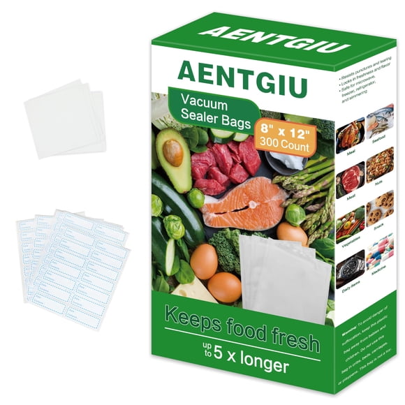 AENTGIU 300-Count Food Vacuum Sealer Bags 8 x 12 inch, Thick BPA-Free Sous Vide Bags Compatible with Most Vac Machines, Food Saver, Seal a Meal, Comm