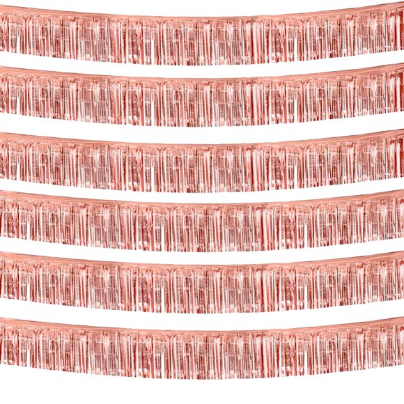 Serpentinas con forma de guirnalda metálica con forma de guirnalda con flecos, 10 pies, oro rosa, 6 unidades