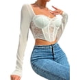 thumbnail image 6 of Suealasg Women’s Corset Crop Tops, Long Sleeve Lace Patchwork Solid Color Asymmetrical Bustier T-Shirts, 6 of 8