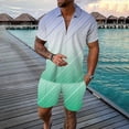 thumbnail image 2 of toraway Men's Suits Regular Fit 42 Autumn Male Casual Striped Gradient Ramp Print Two Piece Suit Zipper Short Sleeve Top Blouse Suit Drawstring Pocket Short Set XXL, 2 of 4