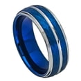 thumbnail image 2 of Men Women Tungsten Carbide Wedding Band Ring 8mm Comfort Fit Beveled Edge Hammered Blue Tone Tungsten Ring, 2 of 3