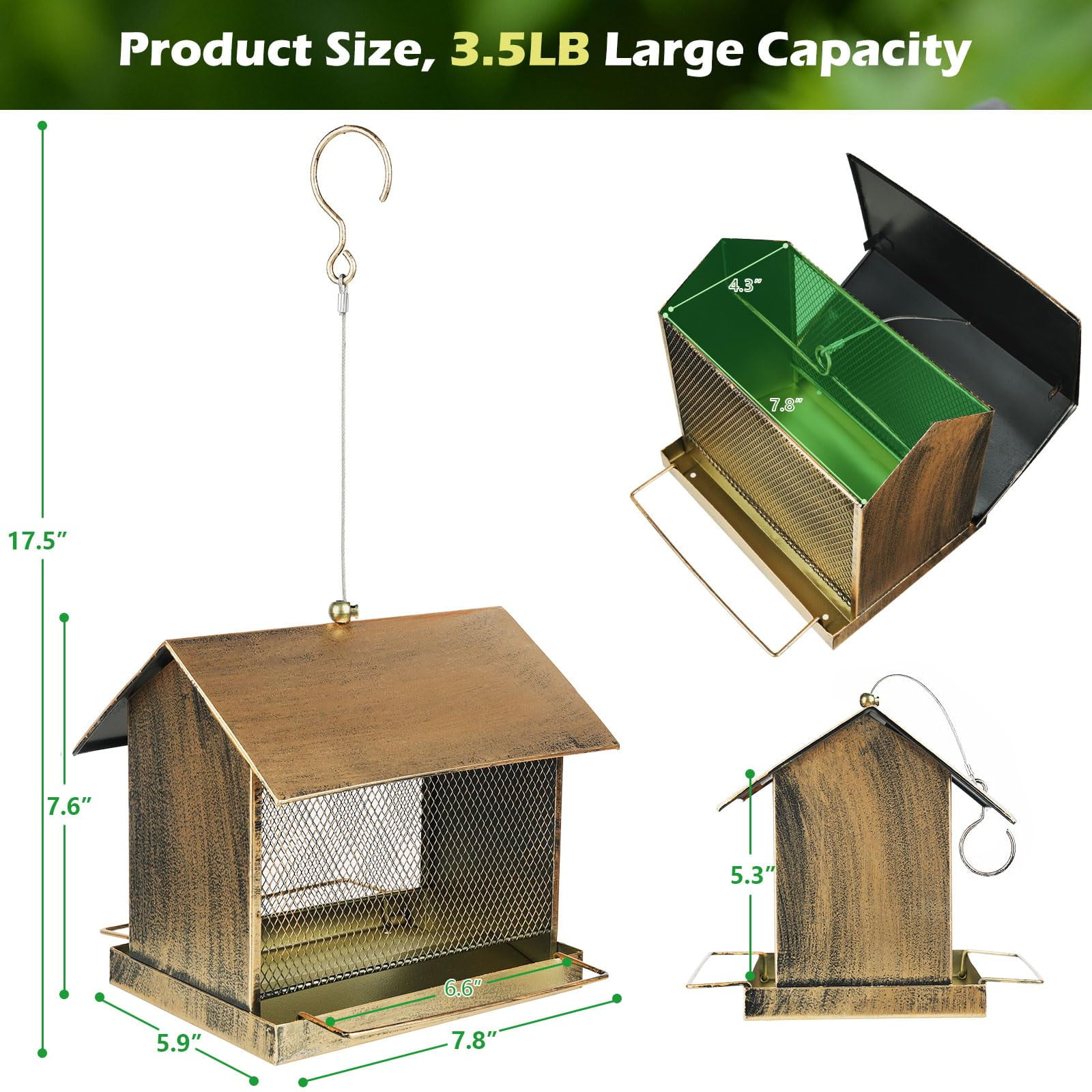 Samhe Bird Feeder for Outside Hanging, Outdoors Heavy Duty Metal Wild Birdfeeder, 3.5lbs Large Capacity