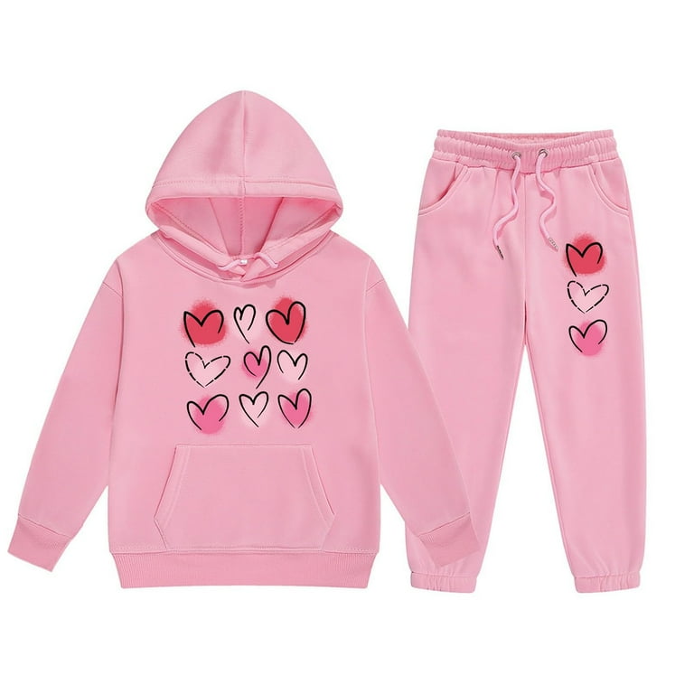 Tiijoy Toddler Girls Hearts Print Hoodie Sweatpants Sweatsuit