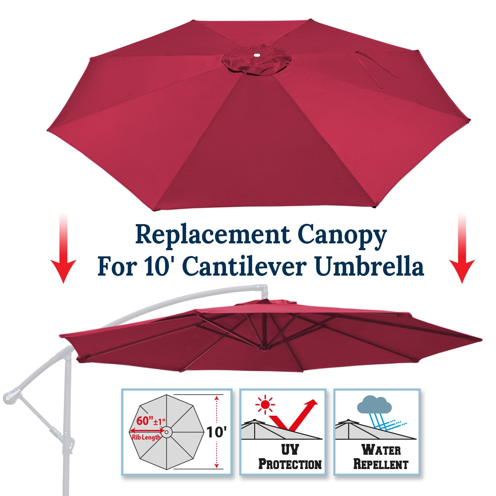 ALUVIERA Replacement Umbrella Canopy for 10ft 8 ribs Cantilever Hanging Umbrella (Canopy Only)