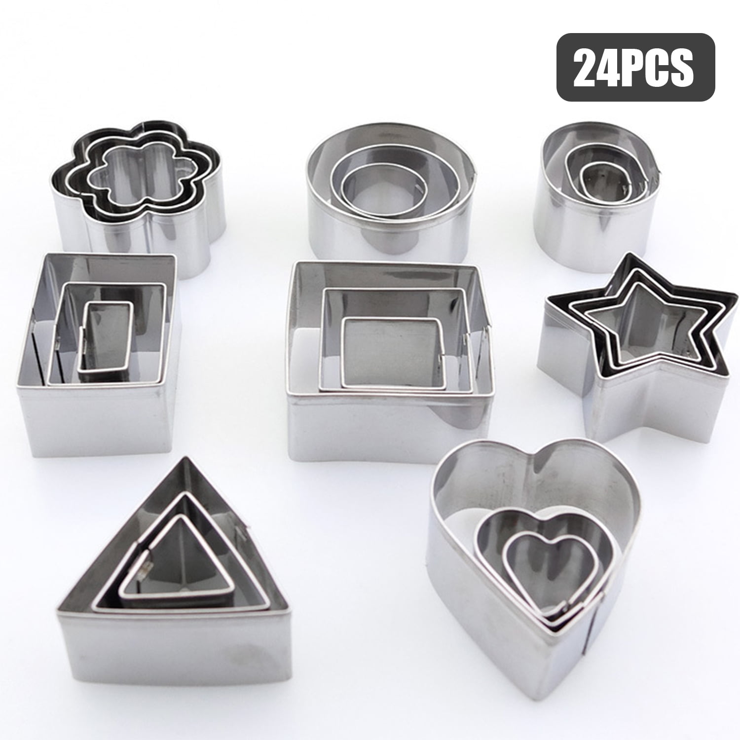 24 Pcs Cookie Biscuit Cutter Set Stainless Steel Pastry Fondant Cake Molds Tool 