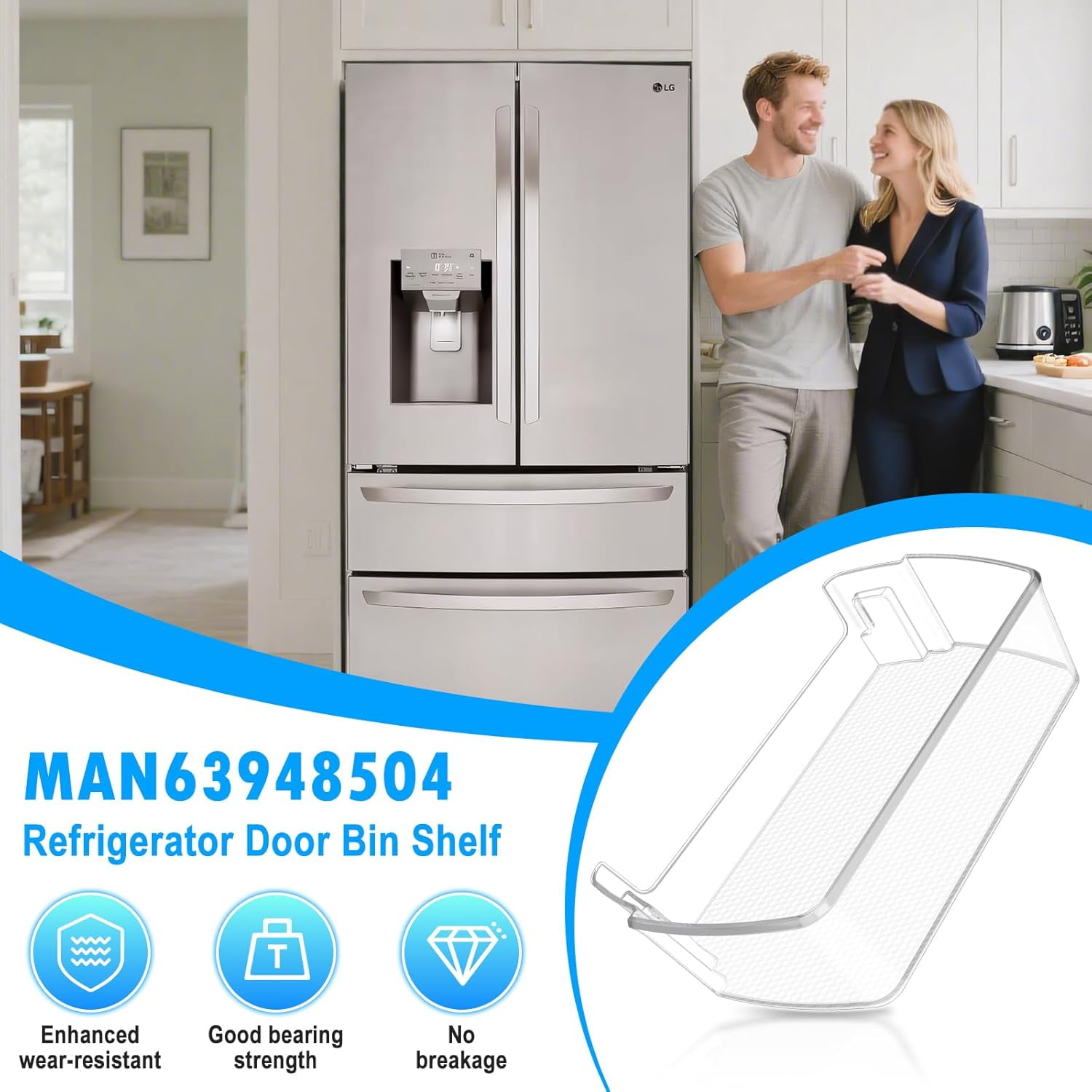 UPGRADED MAN63948504 Refrigerator Door Shelf Bin Compatible with Lg Fridge Door Shelf Replacement LFXC22526D LMXS28626S LFXS26973S Door Shelf Basket Bin Kenmore Lg Refrigerator Door Bin Replacement