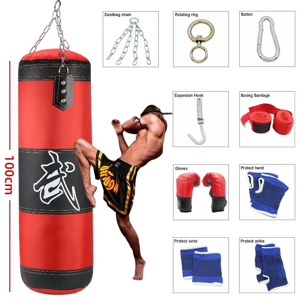Heavy Boxing Punching Bag Training Gloves Speed Set Kicking MMA Workout GYM 