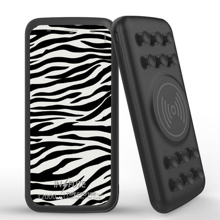 

INFUZE Qi Wireless Portable Charger for Moto G Stylus 5G External Battery (12000 mAh 18W Power Delivery USB-C/USB-A Quick Charge 3.0 Ports Suction Cups) with Touch Tool - Zebra