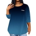 thumbnail image 2 of Womens Tops Summer Womens Fashion Elbow-Length Crew Neck Gradient Casual Loose Pocket Plus Size T-Shirts Blouses & Tops Women's Plus Plus Size Tops for Women Navy Polyester 4XL, 2 of 5
