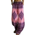 thumbnail image 3 of YOIAVIAOY Women Print Harem Pants Elastic Waist Loose Fit Pant Casual Summer Vacation Lightweight Comfy Trousers Purple L, 3 of 8