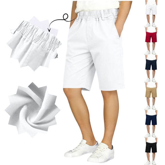 LEKWK Boys School Uniform Shorts Elastic Waist Knee Length Bermuda Shorts Lightweight Loose Casual Summer Bottoms Golf Travel Back to School Outfits 3-16Y