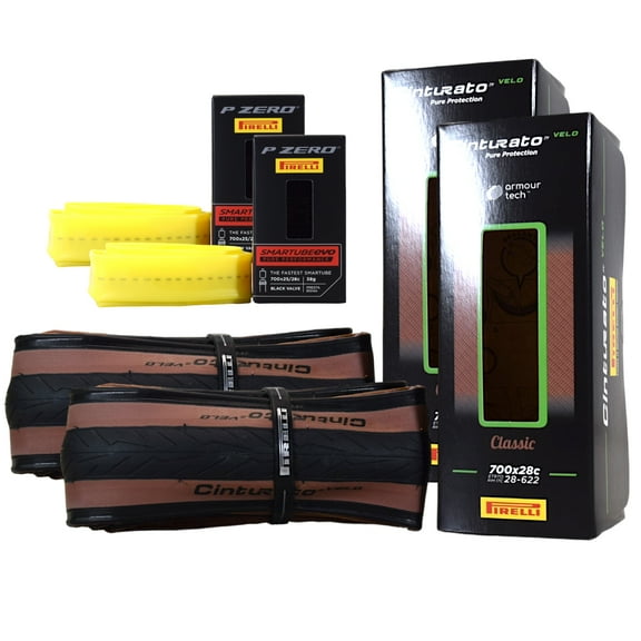 Pirelli Cinturato Velo TLR Classic Bicycle Tire 28-622 (700x28c)   SmarTUBE EVO 25/28-622 Presta 60mm - 2 Pack