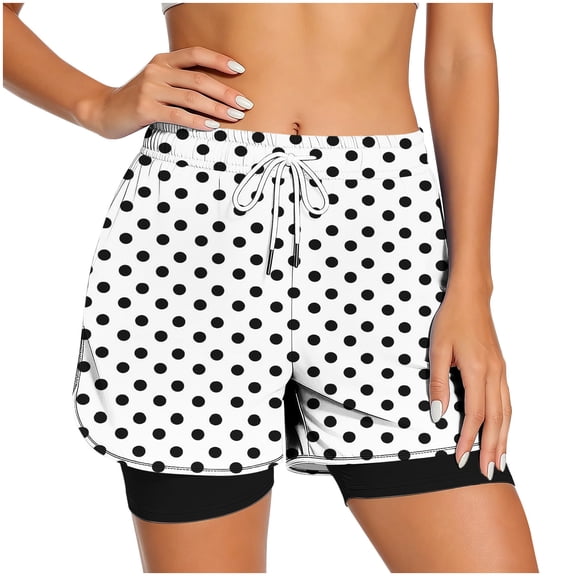 SAWOBUUN Women Polka Dot Running Shorts High Waist Athletic Casual Loose Elastic Drawstring Shorts with Lining