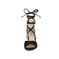 thumbnail image 2 of BLISSFUL STEP Women's Sandals Solid Crisscross Block Heels High Heel Lace up Sandals Black 7.5, 2 of 8