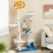 Costway Petsite Ocean-themed Cat Tree Tower with Sisal Covered Scratching Posts Condo Perch Hammock