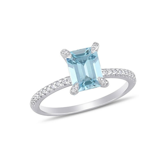1.90 Carat (Ctw) Aquamarine Octagon Ring with Diamonds in 14K White Gold for Women