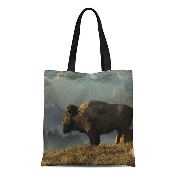 HATIART Canvas Tote Bag Eskridge the Great Bison Buffalo West Western Pleistocene Plains Reusable Handbag Shoulder Grocery Shopping Bags