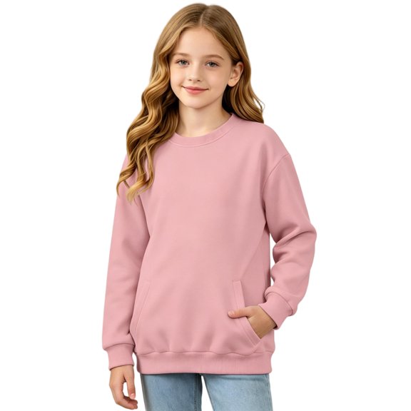 Wilark Girls Crew Neck Sweatshirts with Pockets Size 5-14, Fashion Long Sleeve Casual Pullover Kids Fall Tops Pink