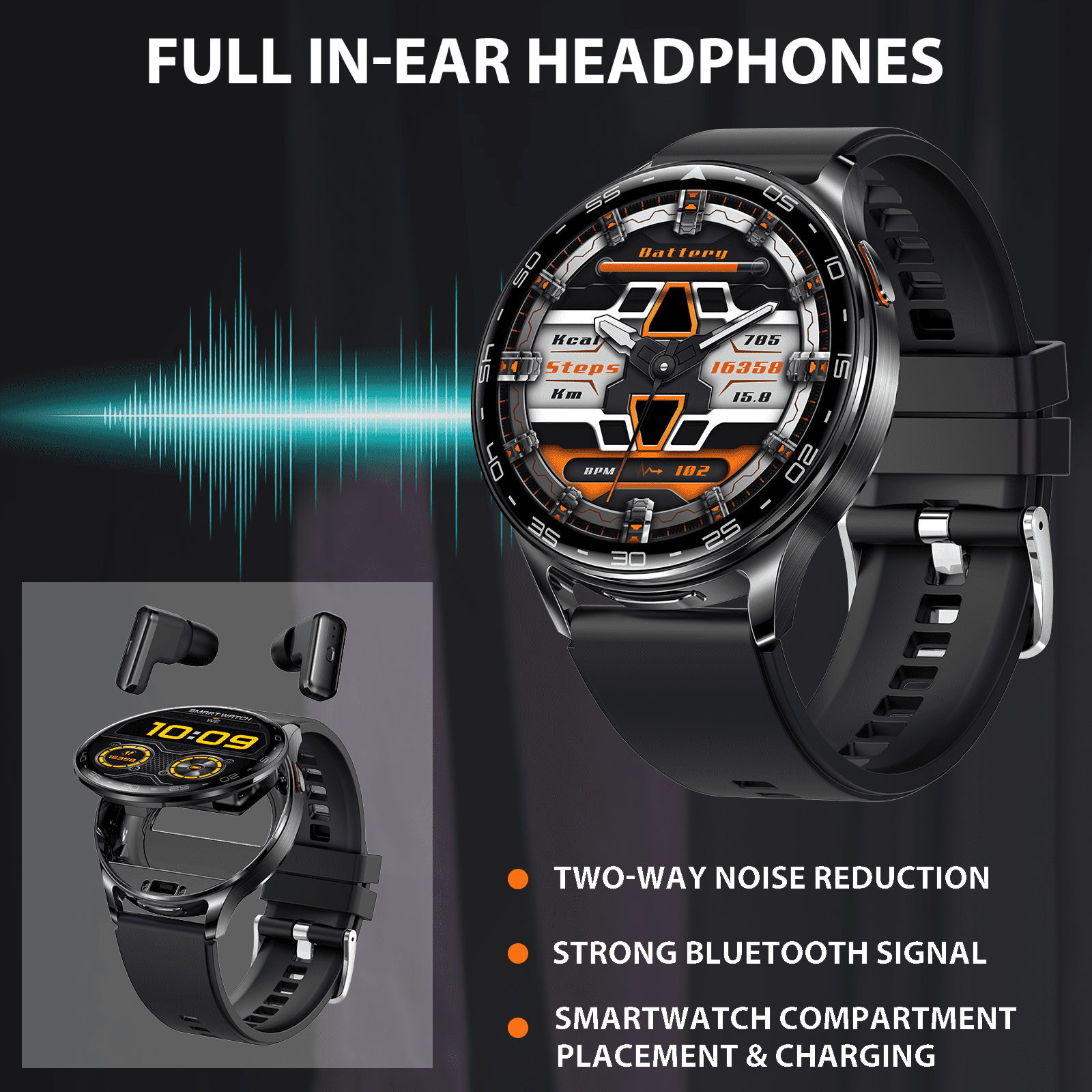 Jelloo Smart Watches for Men Women, with Earbuds Bluetooth Call 1.39" HD Screen Outdoor Sport Smartwatch, 100+ Sport Modes Fitness Tracker, for iPhone Android