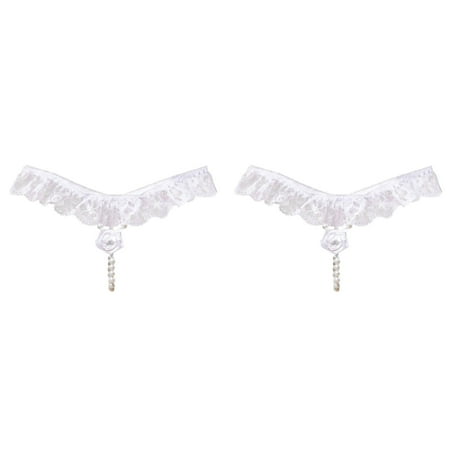 LWNYDPLSD 2 Pack Womens Pearl T Back G String Embroidery Rose Flowers Beaded Thong Panty Underwear Low Rise T-Back Underpants Valentines Day Gifts for Her