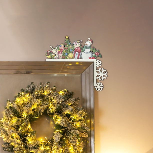 Marco de Puerta Navideño de Madera Gmm241007003 | Adorno Colgante de Esquina de Madera Maciza Personalizado | Decoración Navideña 3D Colorida para La Entrada | Adorno Festivo para Fiestas Navideñas |