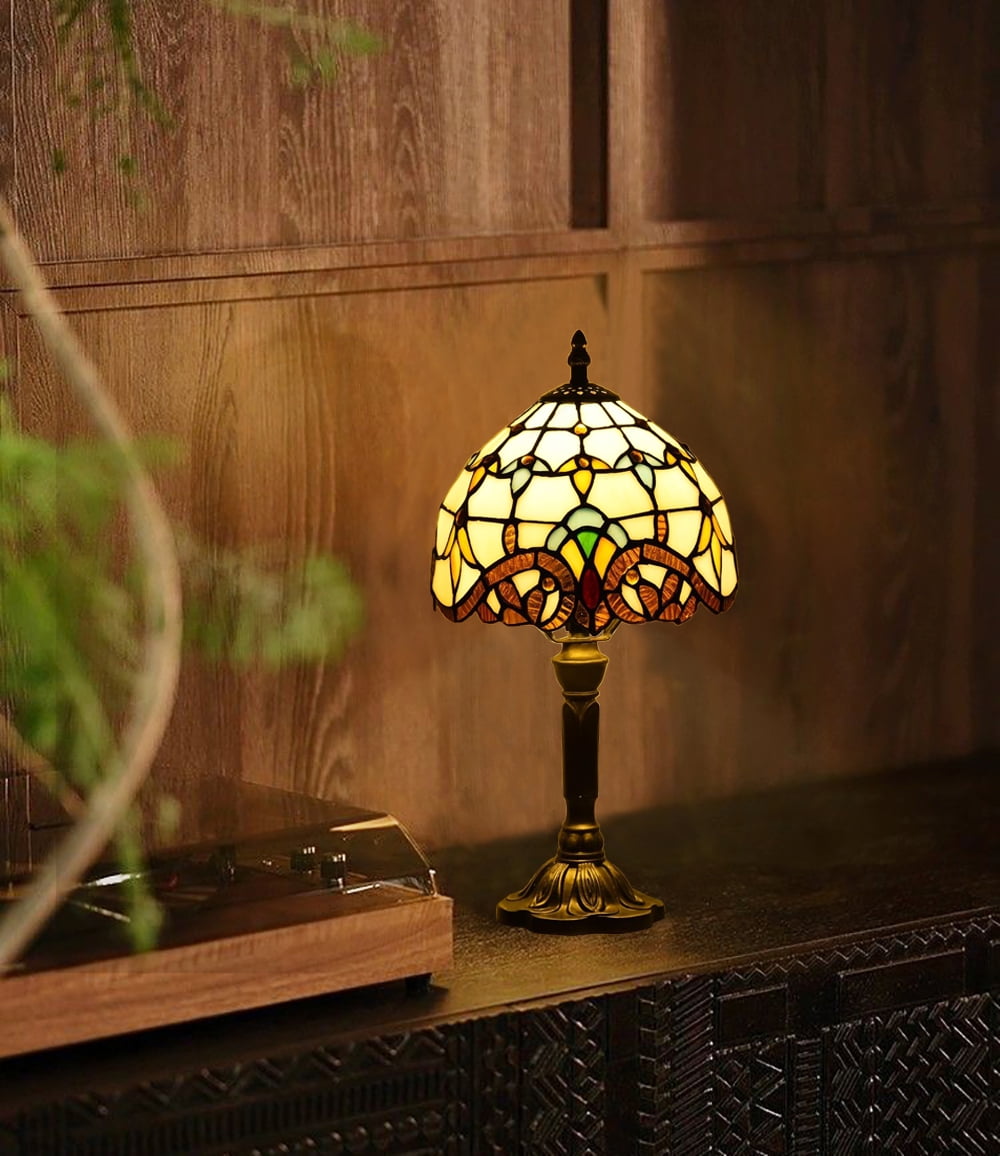 Orinova Tiffany-Style Table Lamp Stained Glass Bedside Lamp for Living Room Bedroom Traditional Desk Light 14.5'' H Multi-Color