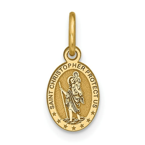 10K Yellow Gold Charm Pendant Themed 15 mm 6 Solid Satin Polished St. Christopher