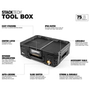 StackTech Lockable Tool Box, Durable Plastic Storage Organizer, Black