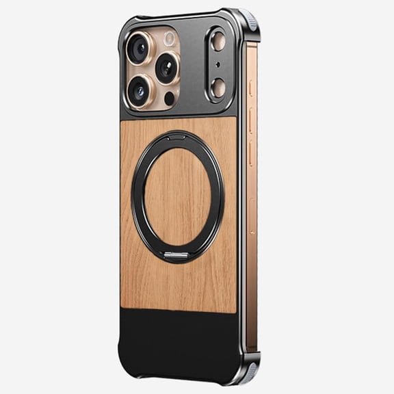 Case for iPhone 17 Pro Max/17 Pro, Metal Phone Case with Rotation Ring Stand Cover Wireless Charging Shell