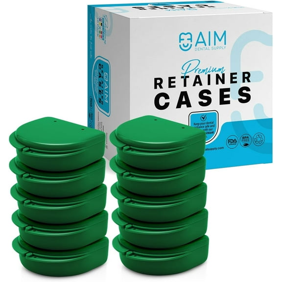 ADS Retainer Case with Vent Holes, Perfect Retainer Holder, Mouth Guard Case, Aligner Case, Retainer Cases (Green-Pack of 10)