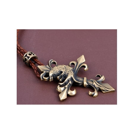 Werewolf Tail ChicTone Detail Spear Pleather Cross Pendant Necklace