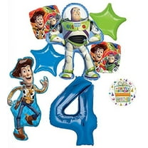 Mayflower Products Toy Story 4th Birthday Balloon Bouquet, Woody, Buzz Lightyear, 5 Pieces