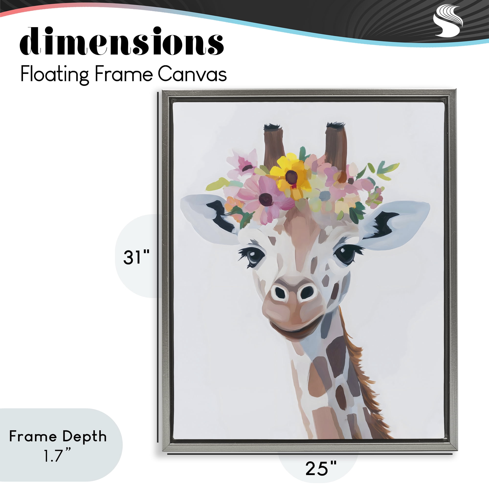 Stupell Industries Flower Crown Giraffe Gray Framed Floater Canvas Wall Art, design by The Prints Vibe