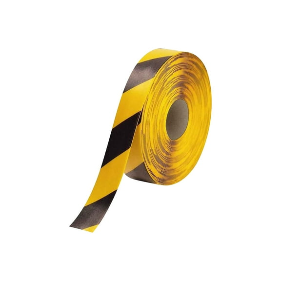 Mighty Line Floor Marking Tape, Rubber, Striped, Black, Yellow, 2 in W. 2RYCHV