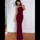 thumbnail image 5 of Vestidos Largos Formales Elegantes para Mujer, con Cuello Alto, Sin Mangas, Abertura en la Espalda, para Fiestas, Cócteles y Bodas Vino Tinto M, 5 of 10
