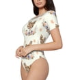 thumbnail image 2 of KLL Women 's Crew Neck Bodysuit Jumpsuits Flower Chicken Print Short onesies Stretch T Shirts, 2 of 7