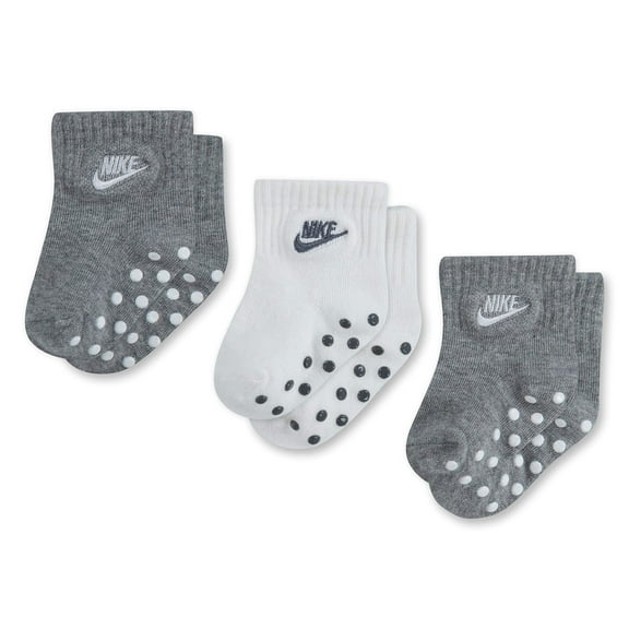 Nike Children's Apparel Baby Mid Cut Quarter Gripper Socks, Grey/White, 12/24M