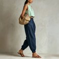 thumbnail image 2 of Morttic Women's Solid Color High Waist Pleated Jogger Pants – Cuffed Ankle Lantern Trousers with Side Pockets Summer Daily Wear Navy Blue，M, 2 of 4