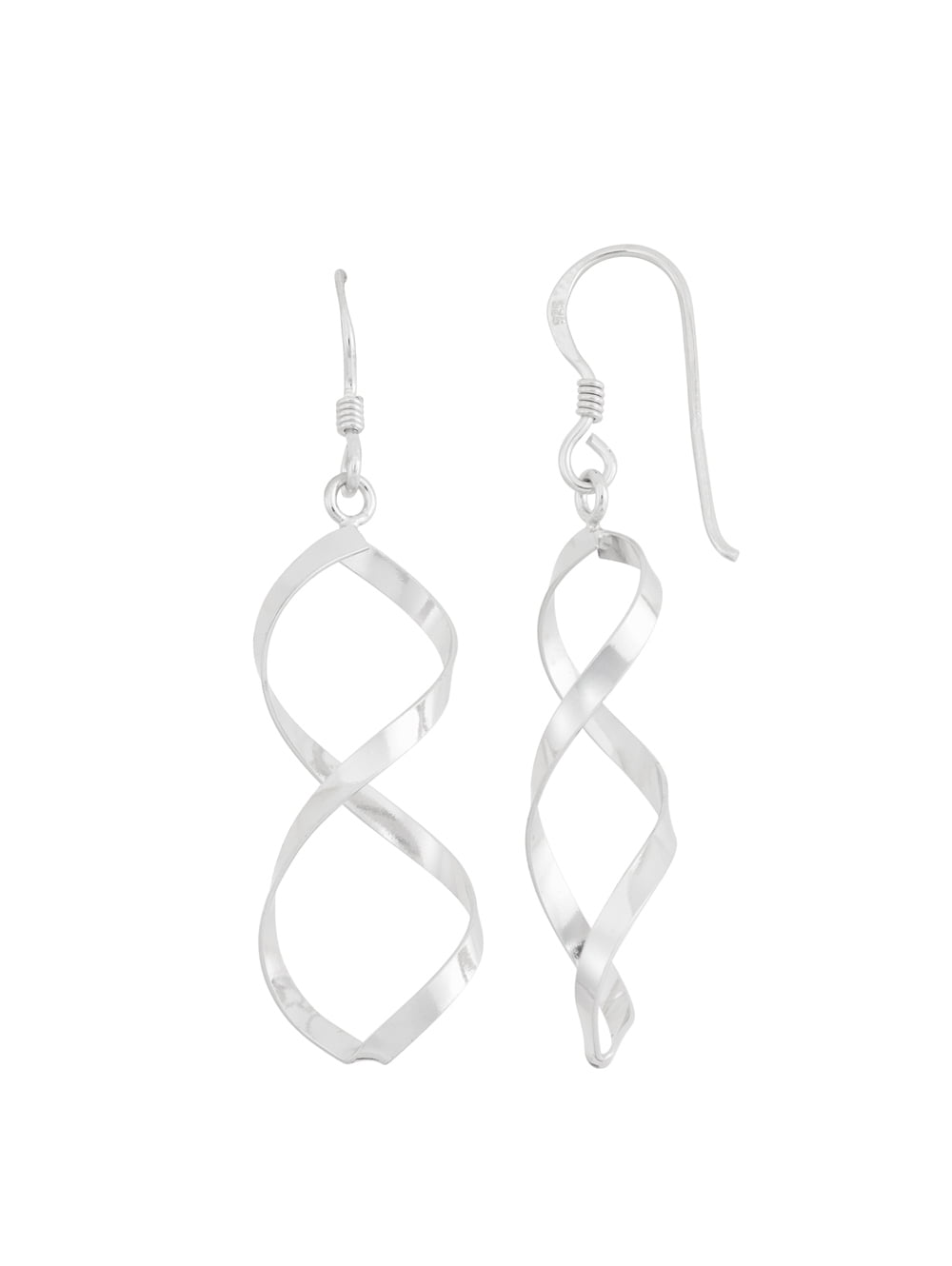 Silver Spiral Swirl Lightweight Metal Dangling Earrings 2 inch Hanging Dangle