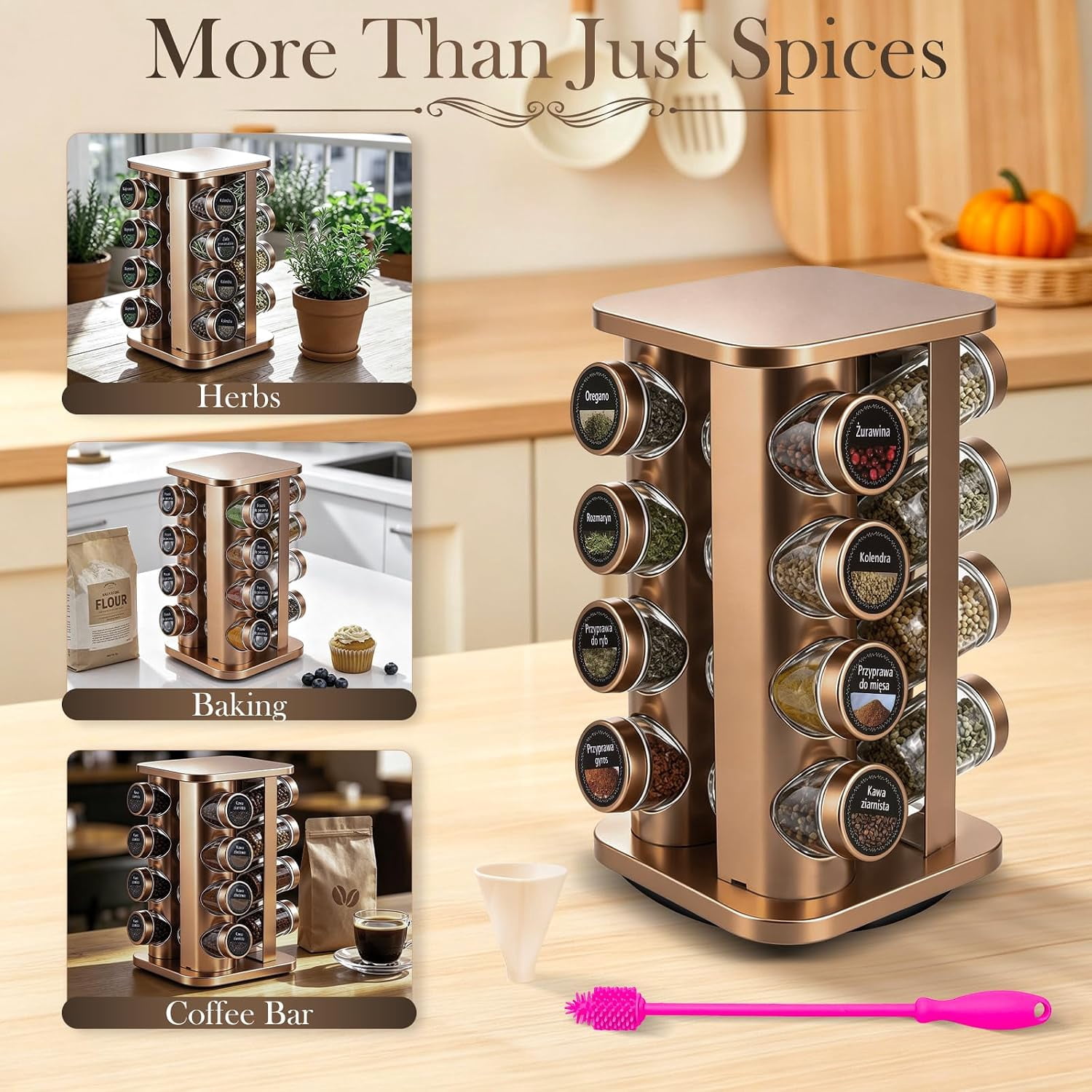 Kamenstein 20 Jar Revolving Spice Rack, Integrated Tool Caddy