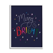 Merry & Bright Whimsical Sparkle Rainbow Typography Inspirational Graphic Art Framed Art Print Wall Art