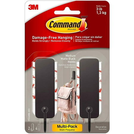 

Command Medium Matte Black Decorative Hook 2-Hooks 4-Strips Per Pack Decorate Damage-Free
