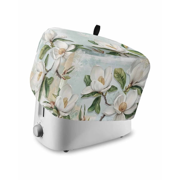 Fsddascl White Floral Toaster Cover 2 Slice, Small Kitchen Appliance Covers, Pastoral Farmhouse Magnolia Flowers Leaves Toaster Oven Cover with Loop, Bread Machine Cover Polyester Dust Cover