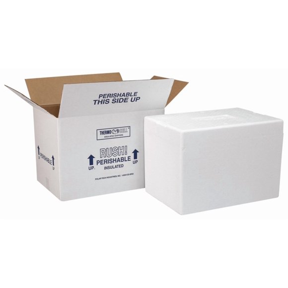 Polar Tech 209C Thermo Chill Insulated Carton with Foam Shipper, White, Small, 8" Length x 6" Width x 9" Depth (Pack of 4)