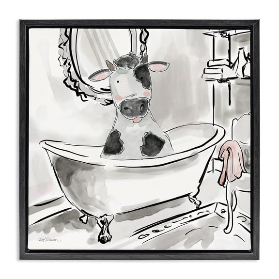 Stupell Industries Contemporary Minimal Bathtub Cow Black Floating Frame Canvas Art, 18 x 18, by Carol Robinson