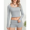 thumbnail image 5 of Liacowi Women’s Two Piece Pajamas Long Sleeve Lace Trim Crop Tops and Shorts Set Loungewear, 5 of 9