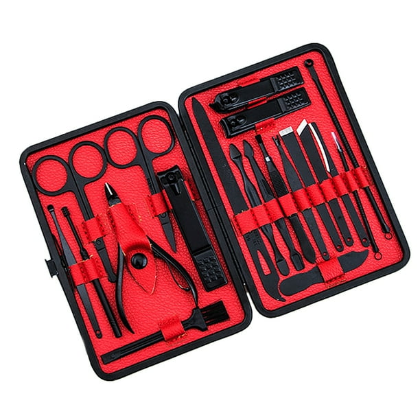 Vogacara 1 Juego de tijeras de pedicura para cortar uñas profesional, gancho de águila de acero inoxidable, juego de herramientas cortaúñas Tratamientos faciales negro + rojo