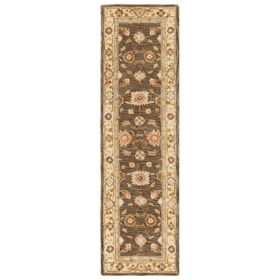 SAFAVIEH Anatolia Sherman Floral Wool Runner Rug, Brown/Taupe, 2'3" x 12'