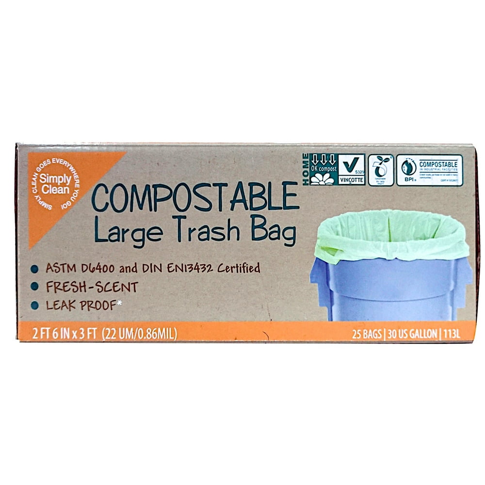 Compostable Large Trash Bags, 30 Gallon, 25ct.